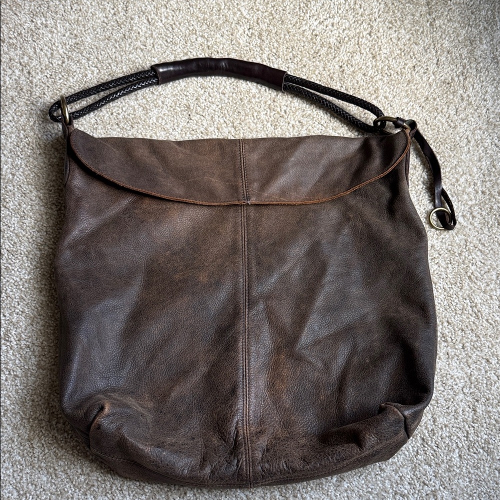 Magnolia Brown Genuine Leather Shoulder Bag with Braided Strap